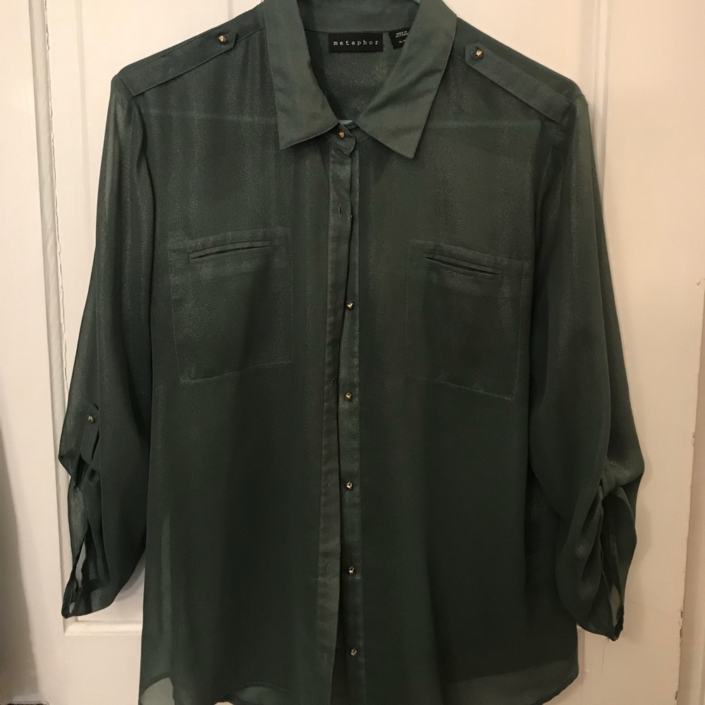 Metaphor button down green blouse